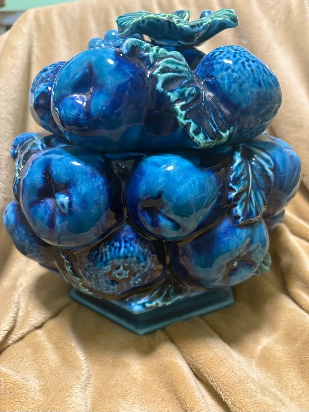 Decorative Blue Ceramic Fruit Jar - Glazed Storage Accent
